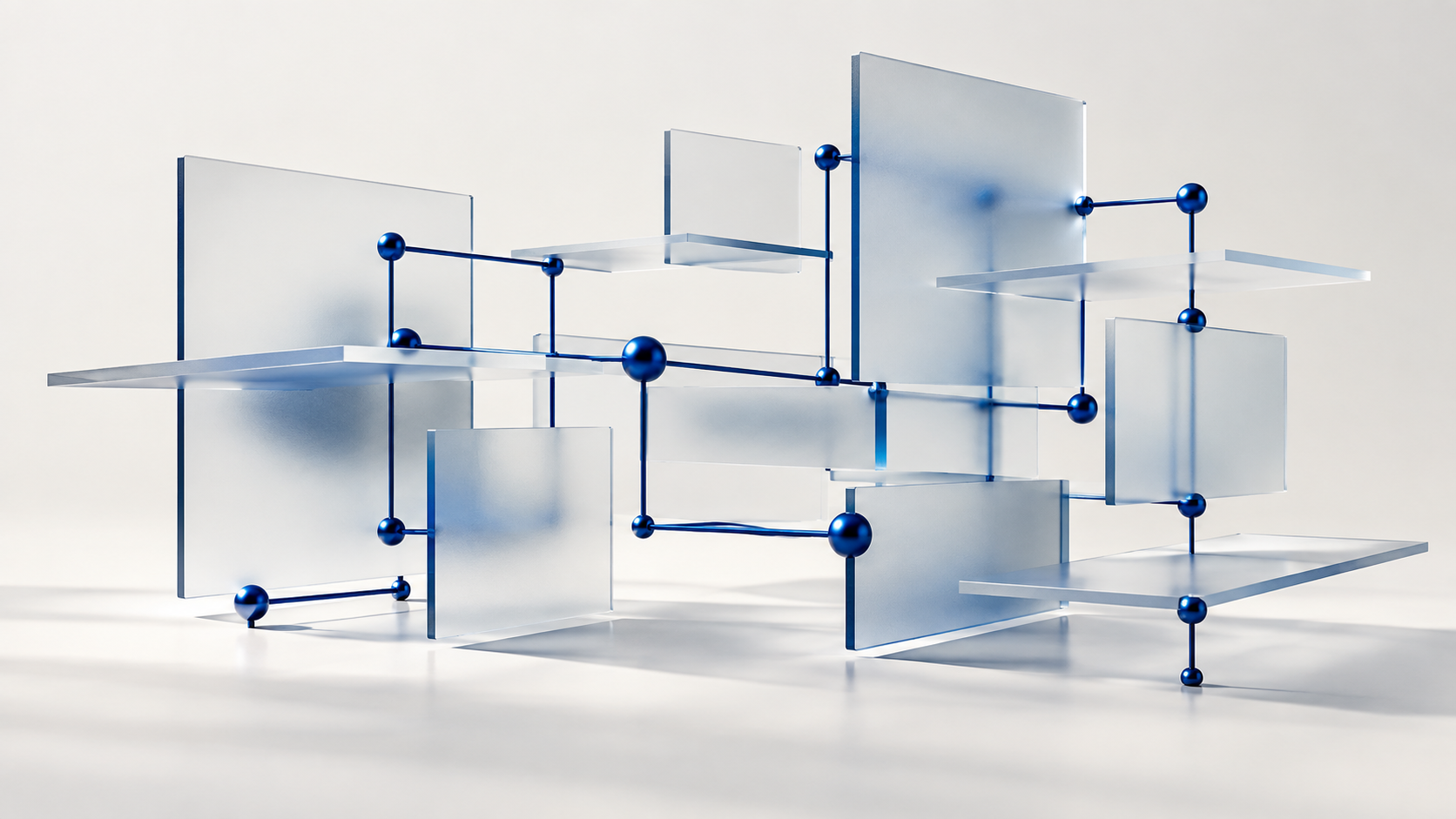 Translucent engineered layers joined by cobalt-blue connections
